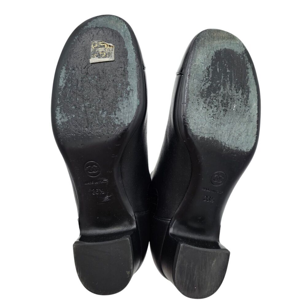Chanel CC Cap Toe Size 36.5 US 5.5 6 Calfskin Black Leather Ankle Slip On Boots - Picture 8 of 10